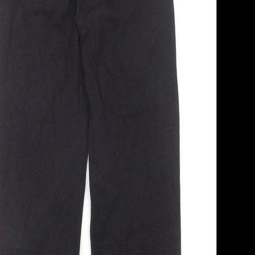 Pull&Bear Womens Black Cotton Wide-Leg Jeans Size 4 L25 in Regular Zip - Frayed Hem
