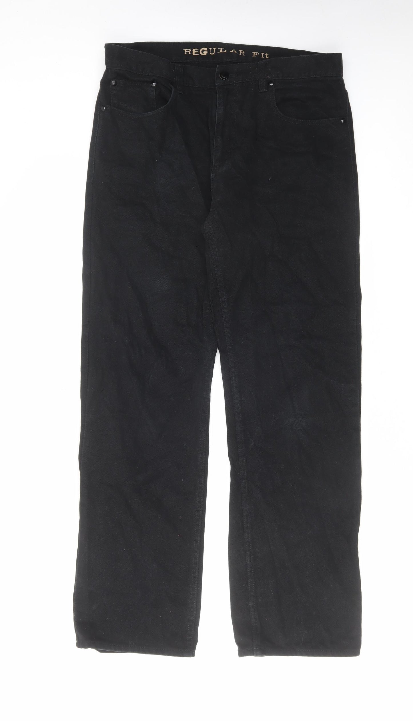 George Mens Black Cotton Straight Jeans Size 34 in L31 in Regular Zip