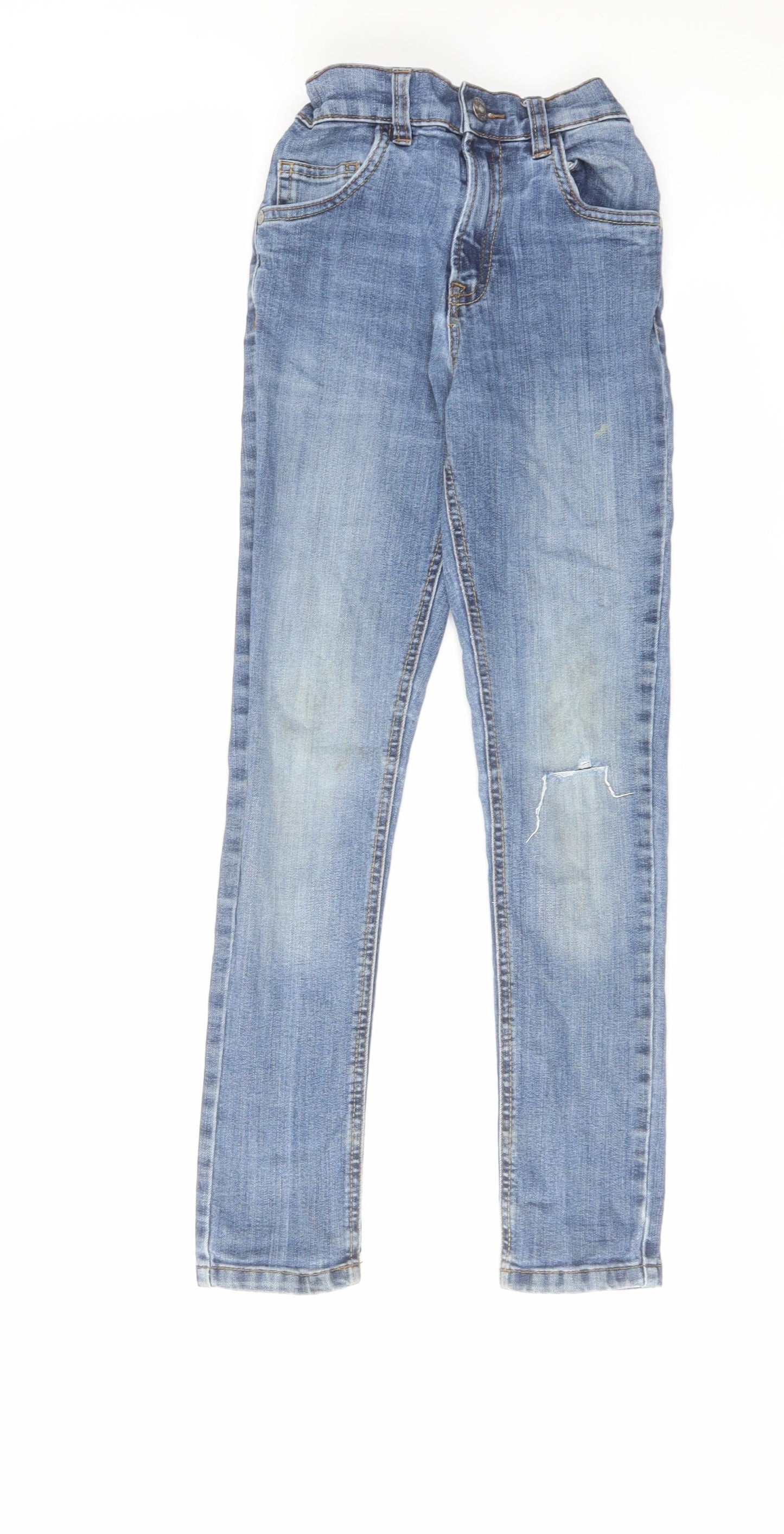 Blue Zoo Boys Blue Cotton Skinny Jeans Size 10 Years Regular Zip - Distressed