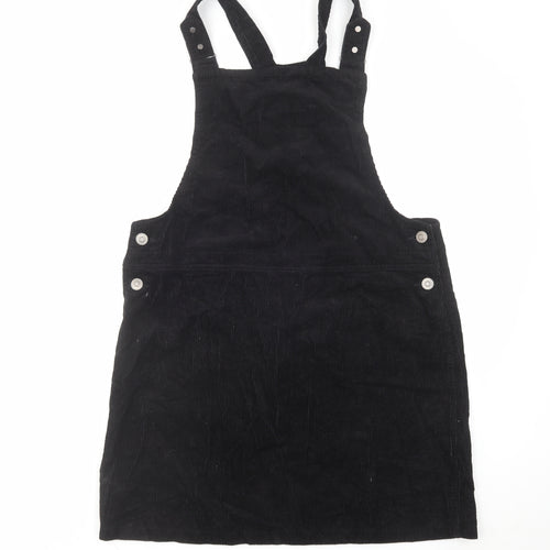 NEXT Womens Black Cotton Pinafore/Dungaree Dress Size 16 Square Neck Button