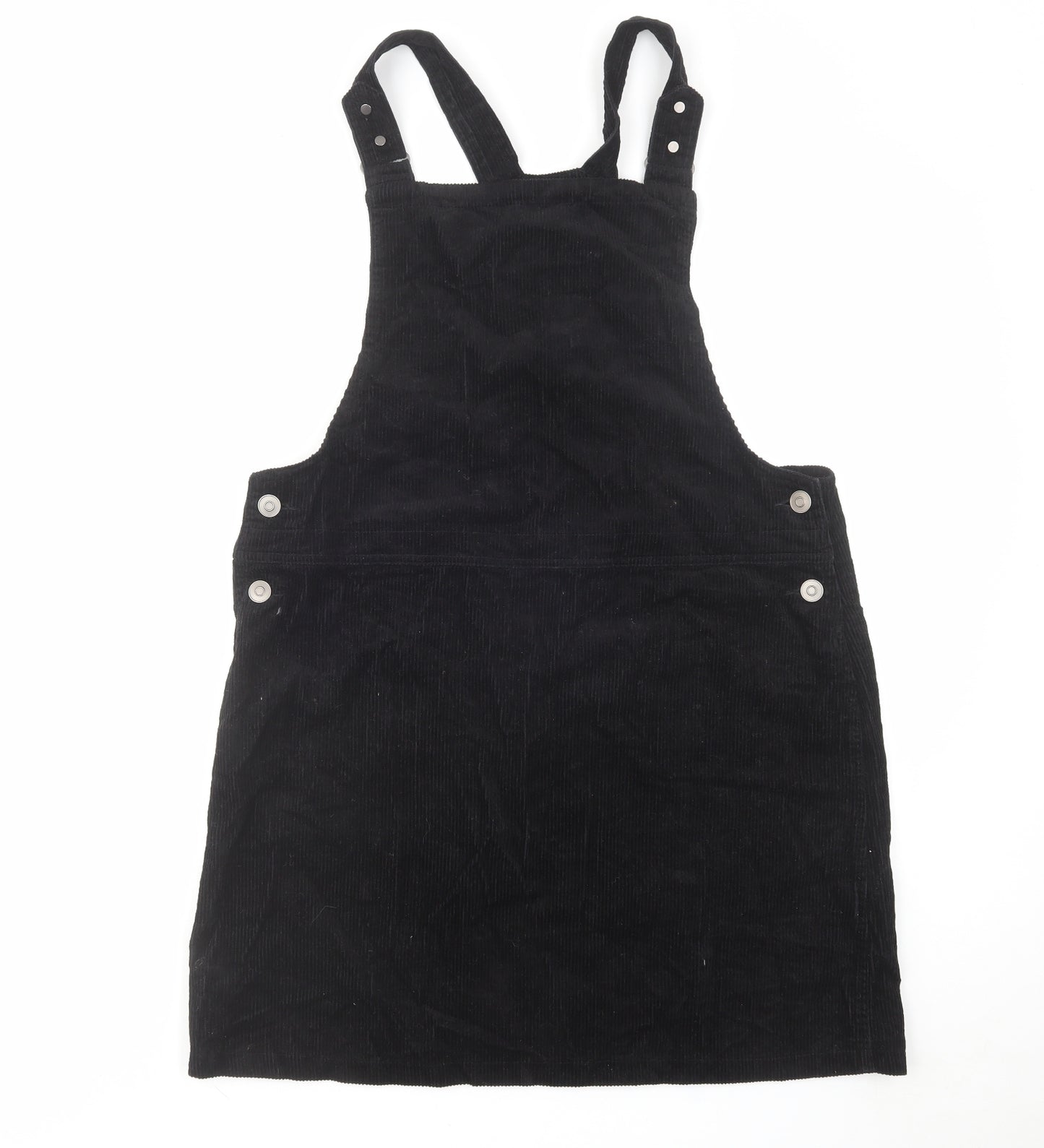 NEXT Womens Black Cotton Pinafore/Dungaree Dress Size 16 Square Neck Button