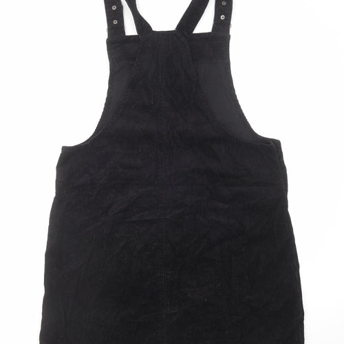 NEXT Womens Black Cotton Pinafore/Dungaree Dress Size 16 Square Neck Button