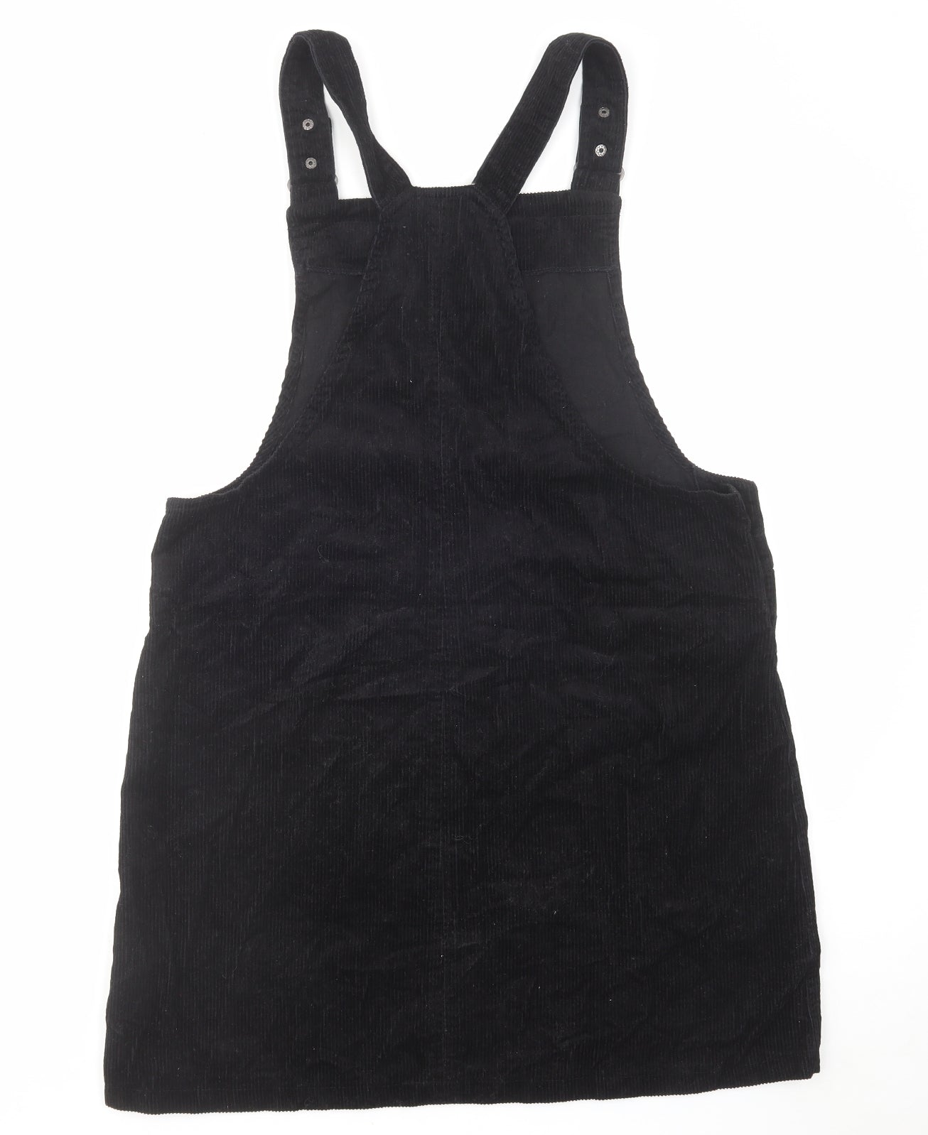 NEXT Womens Black Cotton Pinafore/Dungaree Dress Size 16 Square Neck Button