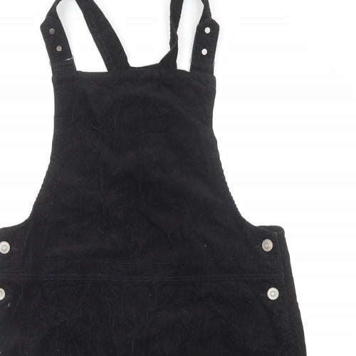 NEXT Womens Black Cotton Pinafore/Dungaree Dress Size 16 Square Neck Button