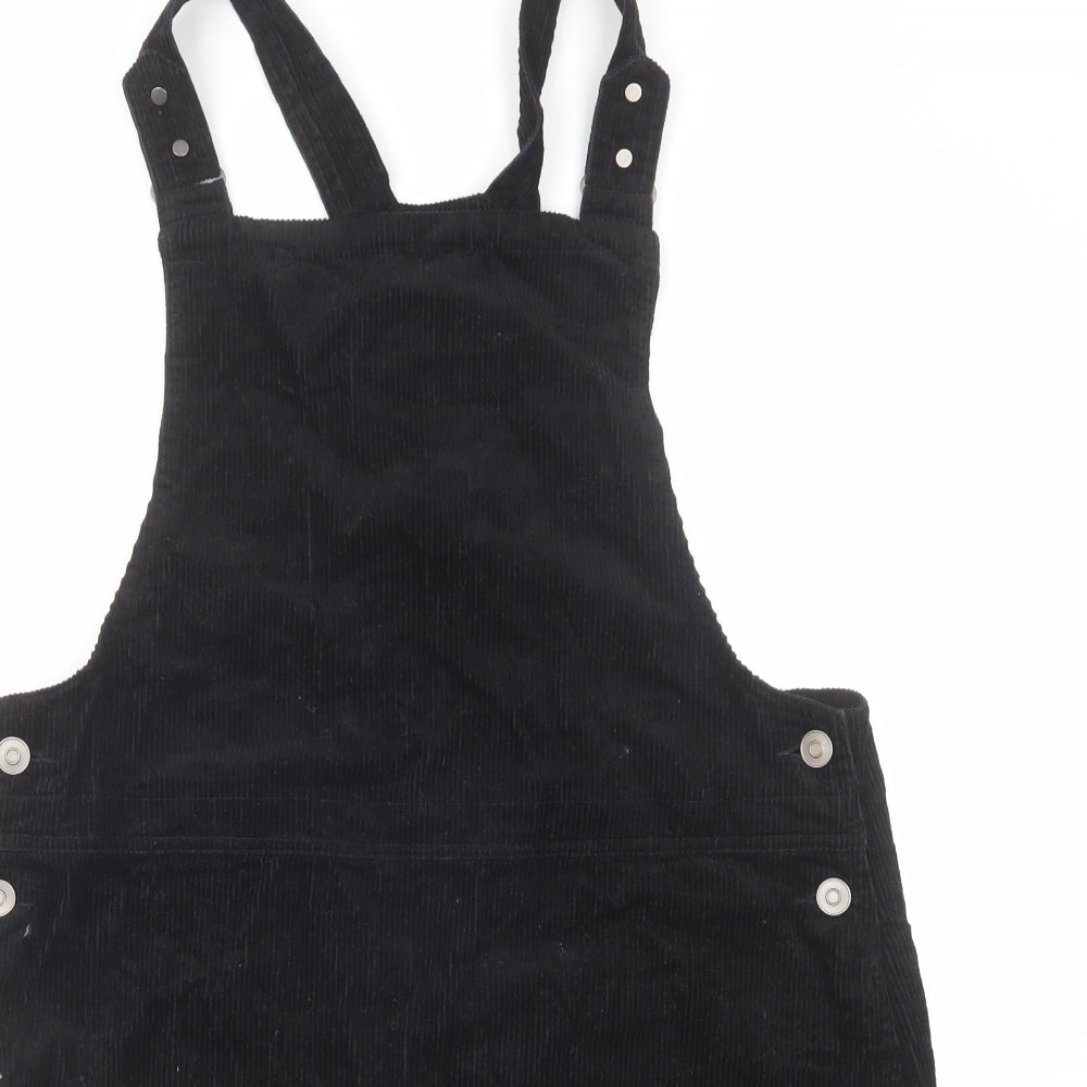 NEXT Womens Black Cotton Pinafore/Dungaree Dress Size 16 Square Neck Button
