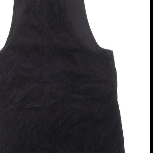 NEXT Womens Black Cotton Pinafore/Dungaree Dress Size 16 Square Neck Button