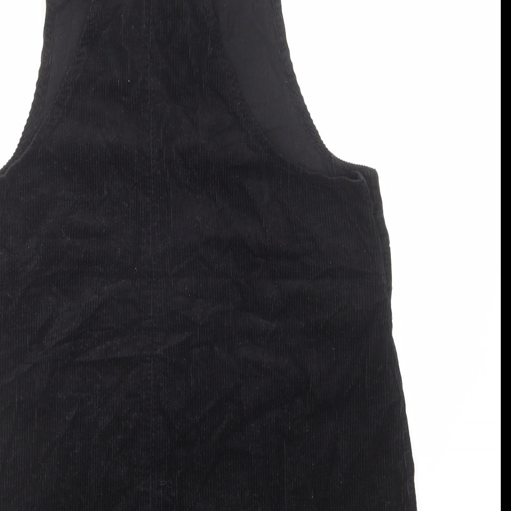 NEXT Womens Black Cotton Pinafore/Dungaree Dress Size 16 Square Neck Button