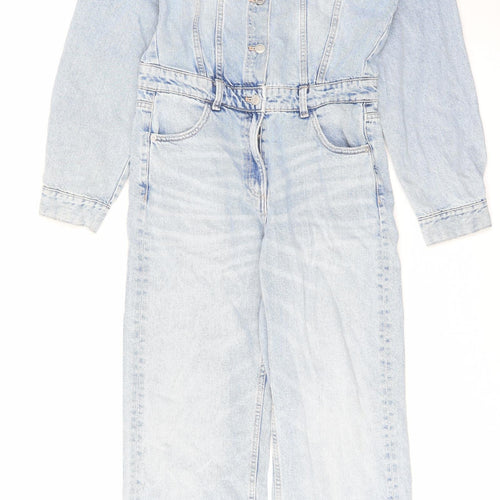 Zara Womens Blue Cotton Coverall One-Piece Size S L32 in Button