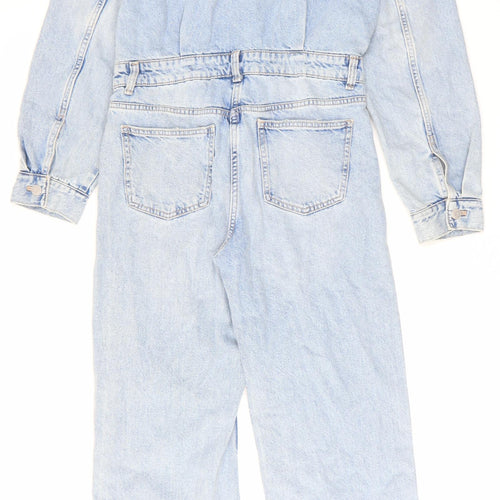 Zara Womens Blue Cotton Coverall One-Piece Size S L32 in Button