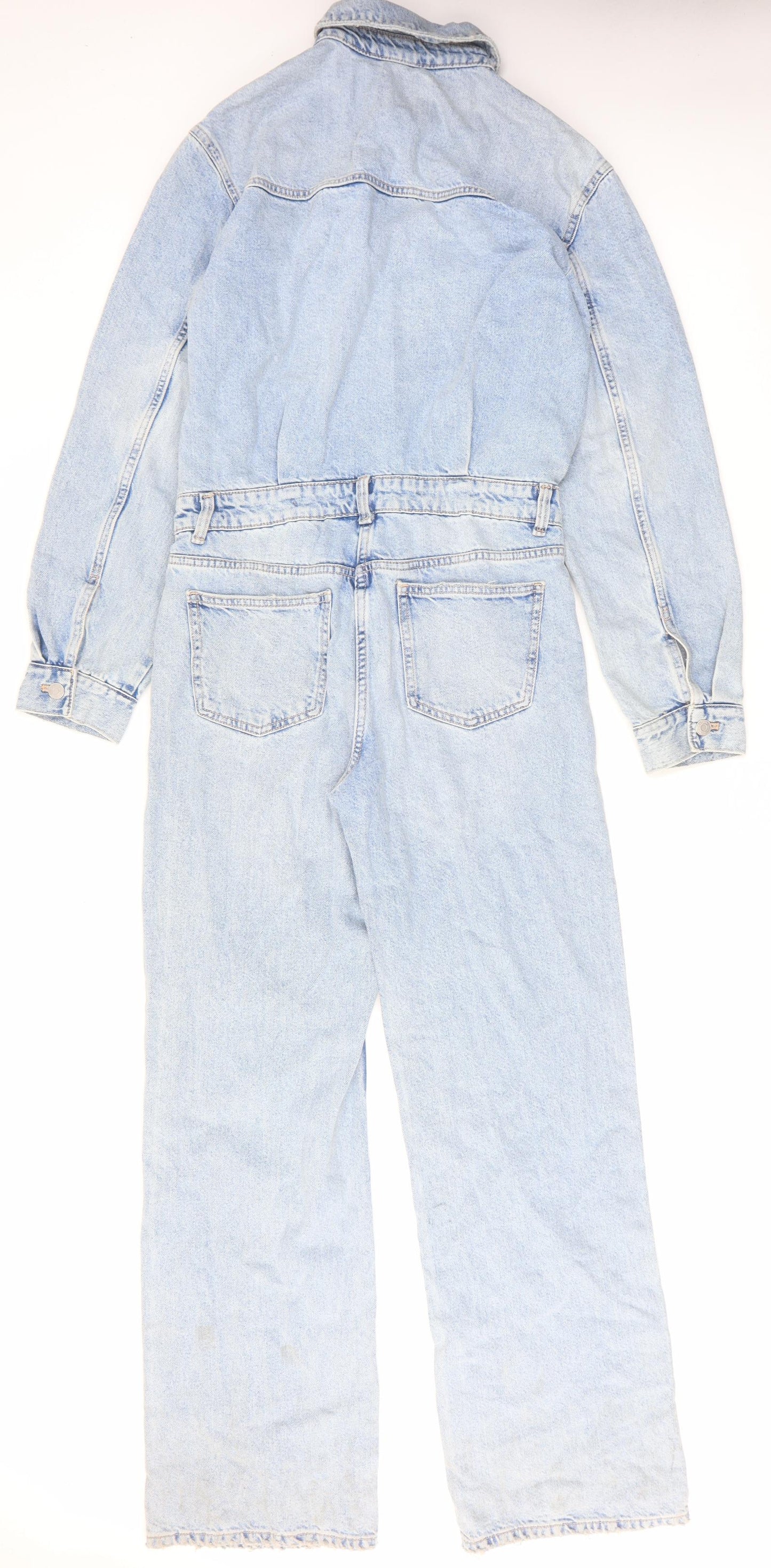 Zara Womens Blue Cotton Coverall One-Piece Size S L32 in Button
