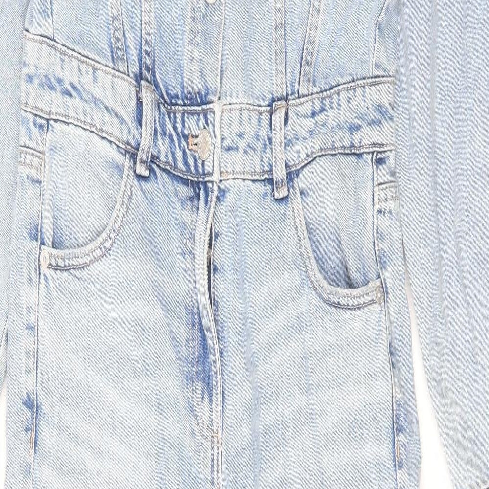 Zara Womens Blue Cotton Coverall One-Piece Size S L32 in Button