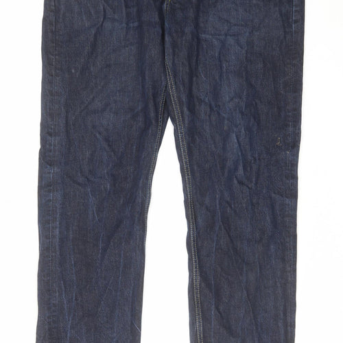 Carhartt Mens Blue Cotton Straight Jeans Size 34 in L32 in Regular Button