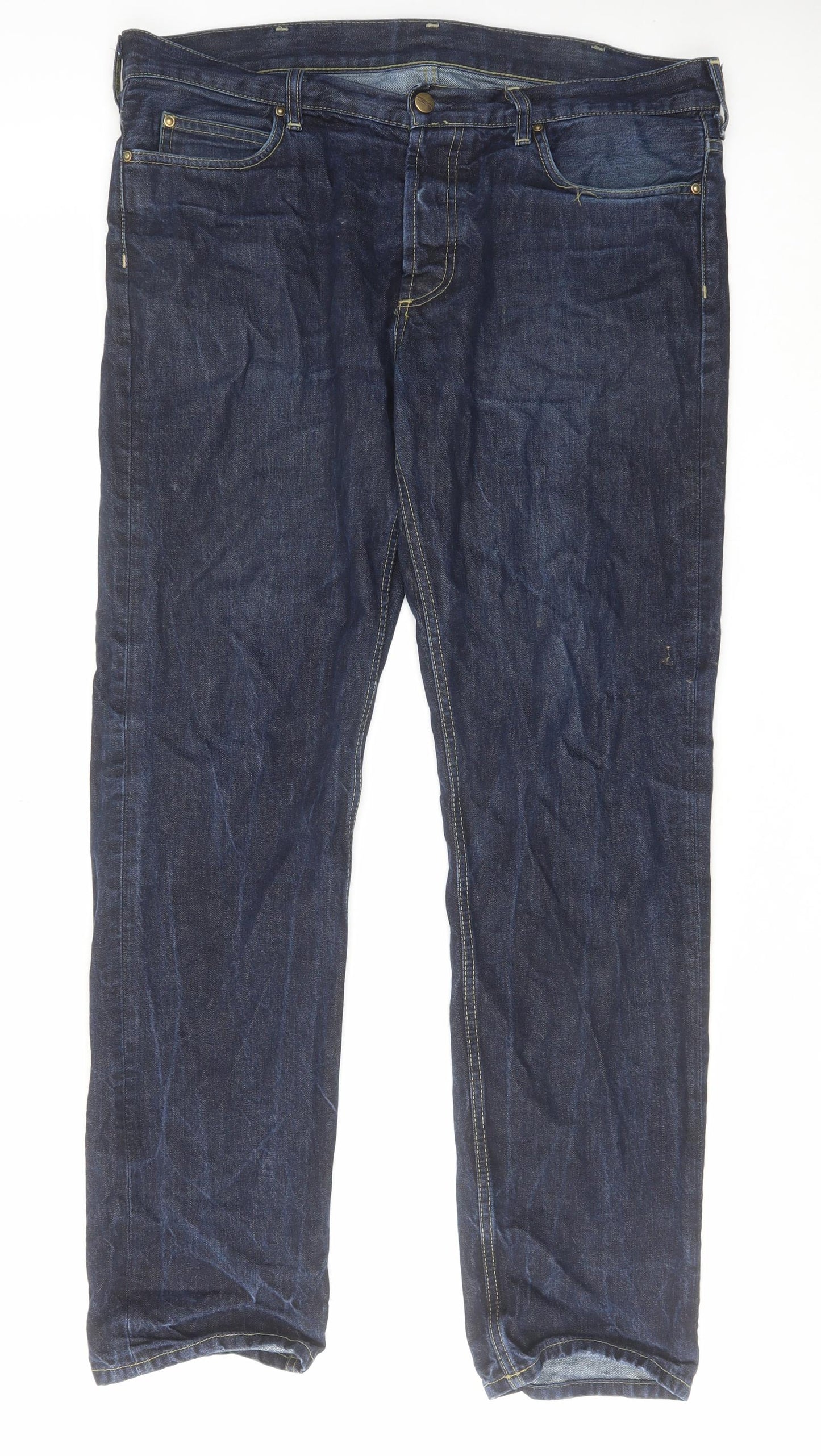Carhartt Mens Blue Cotton Straight Jeans Size 34 in L32 in Regular Button