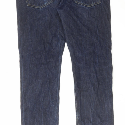 Carhartt Mens Blue Cotton Straight Jeans Size 34 in L32 in Regular Button