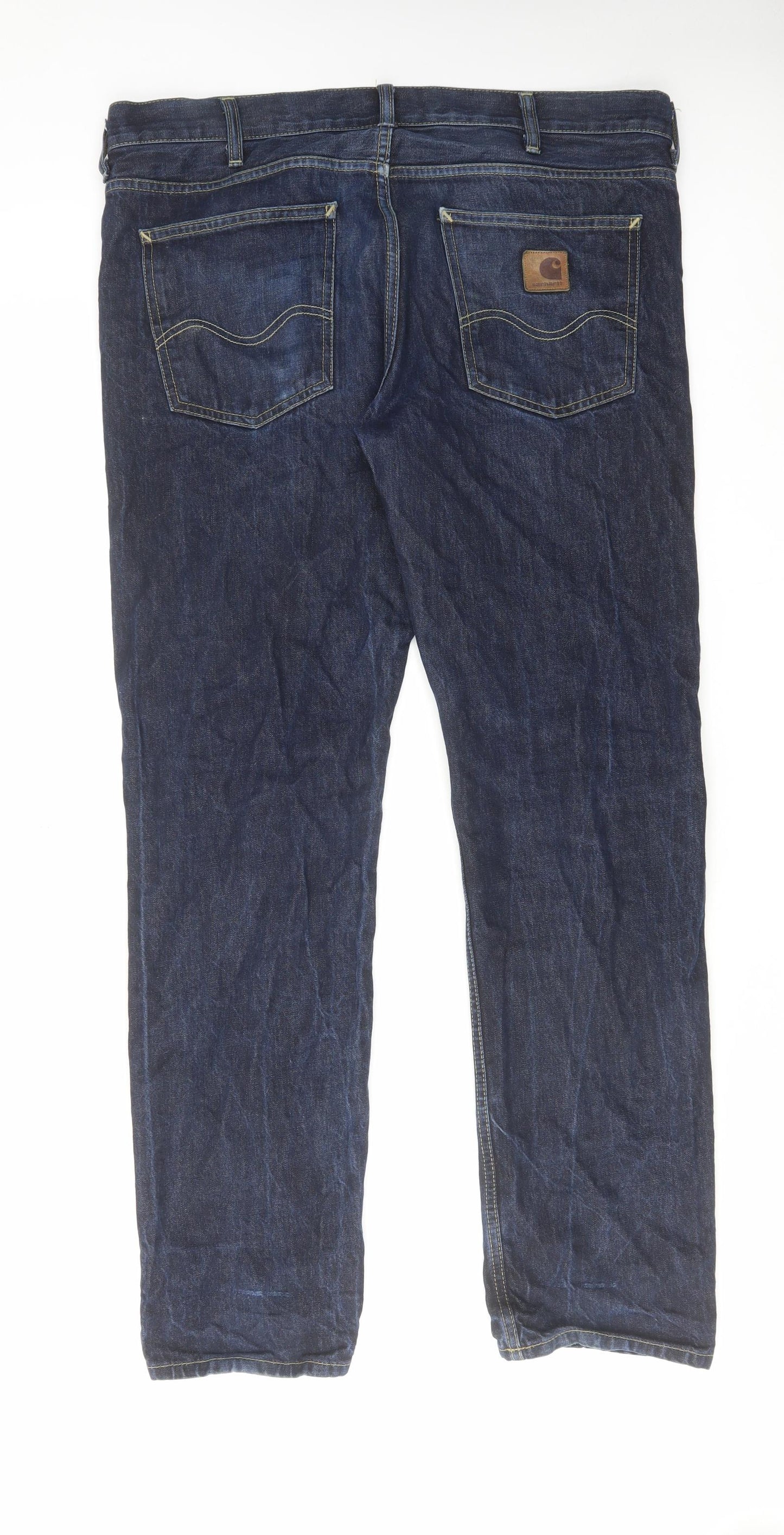 Carhartt Mens Blue Cotton Straight Jeans Size 34 in L32 in Regular Button