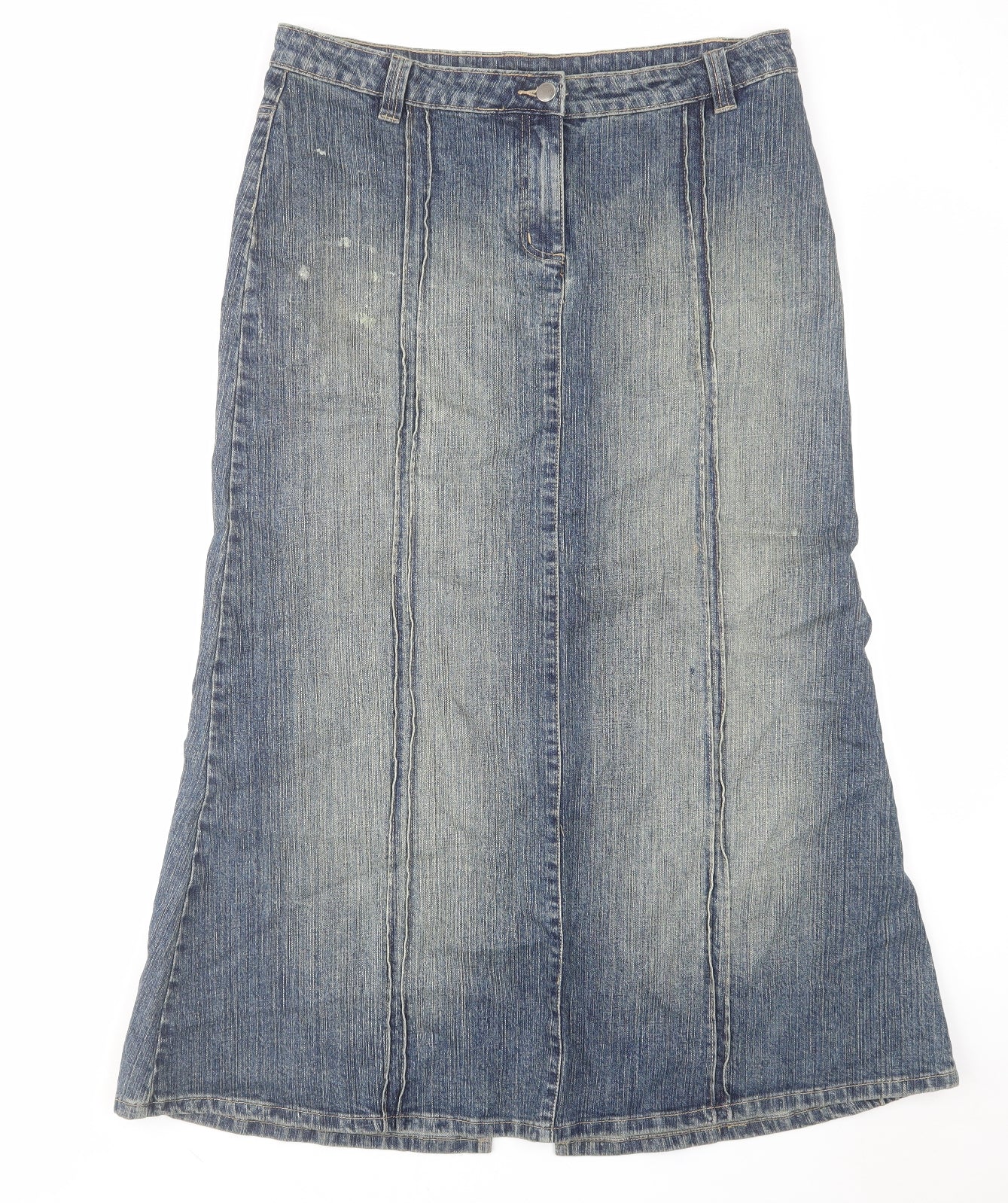 Wallis Womens Blue Cotton Maxi Skirt Size 14 Zip