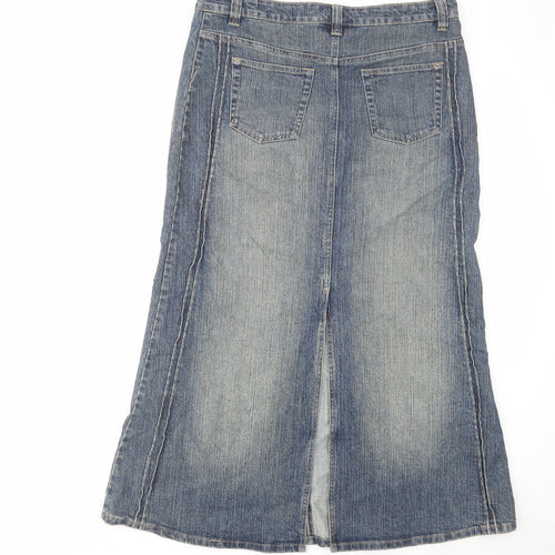 Wallis Womens Blue Cotton Maxi Skirt Size 14 Zip