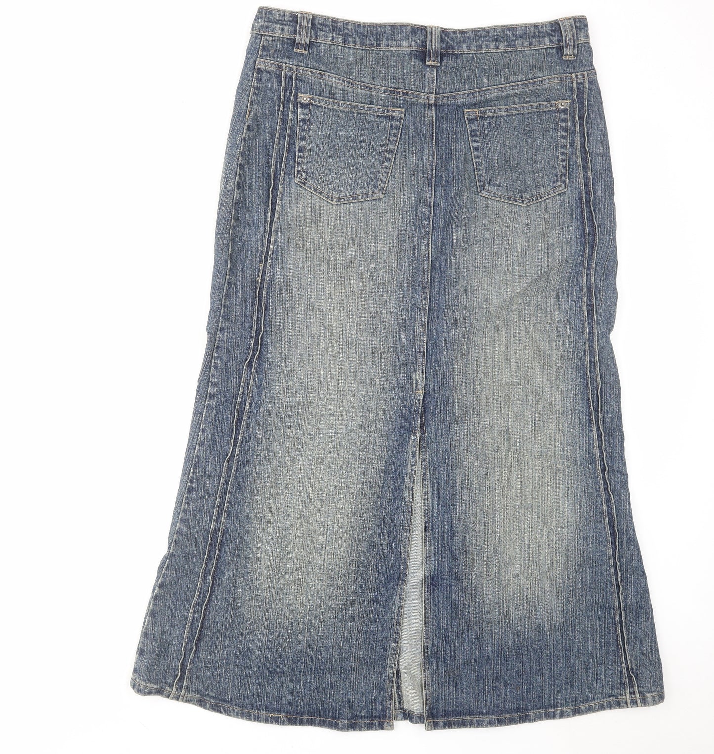 Wallis Womens Blue Cotton Maxi Skirt Size 14 Zip