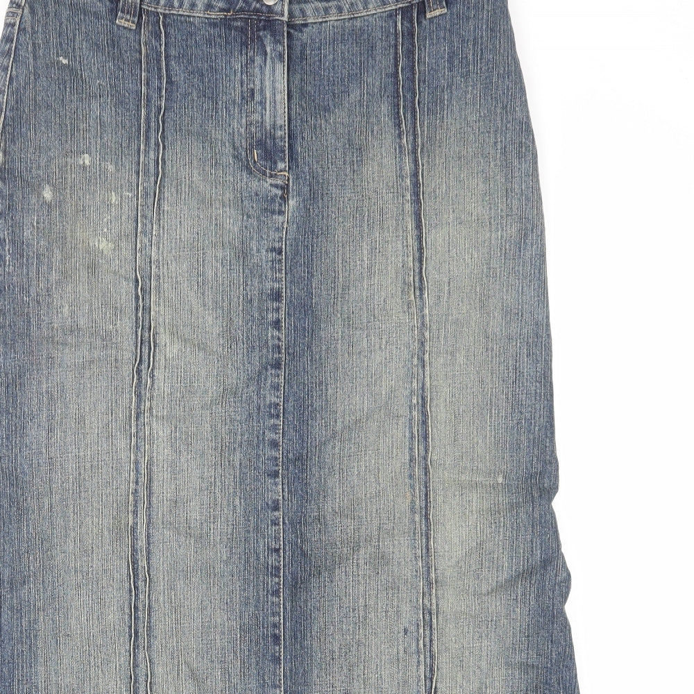 Wallis Womens Blue Cotton Maxi Skirt Size 14 Zip