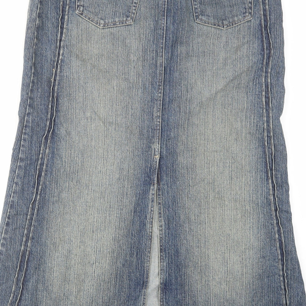 Wallis Womens Blue Cotton Maxi Skirt Size 14 Zip