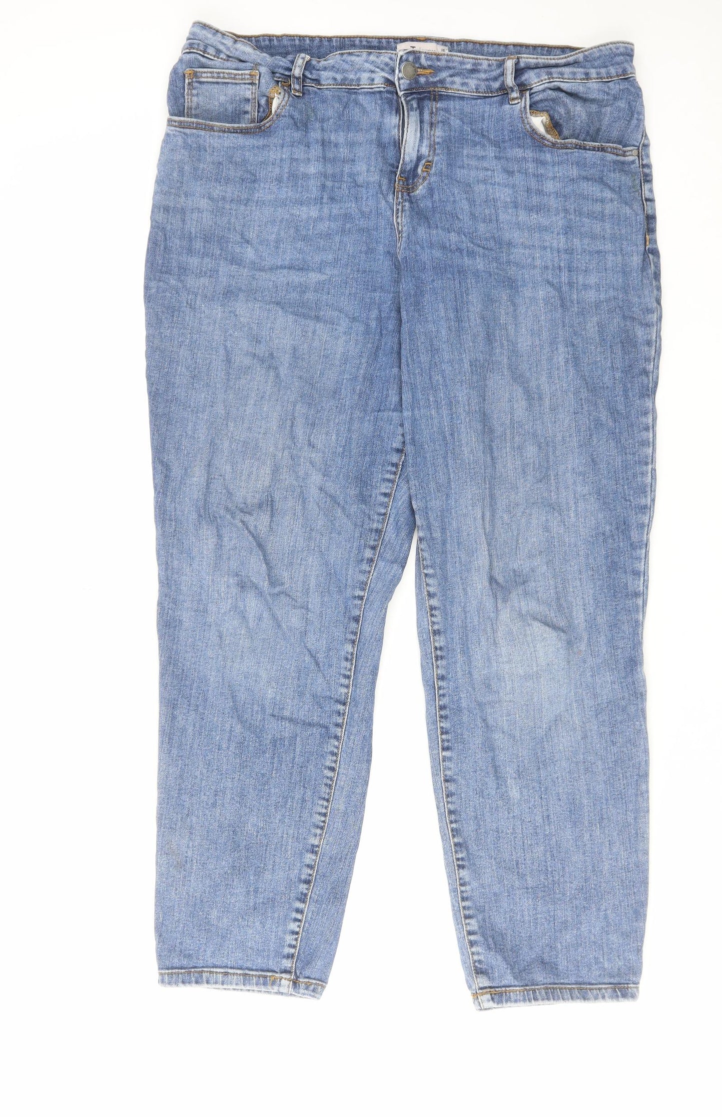 TU Womens Blue Cotton Mom Jeans Size 16 L27 in Regular Zip