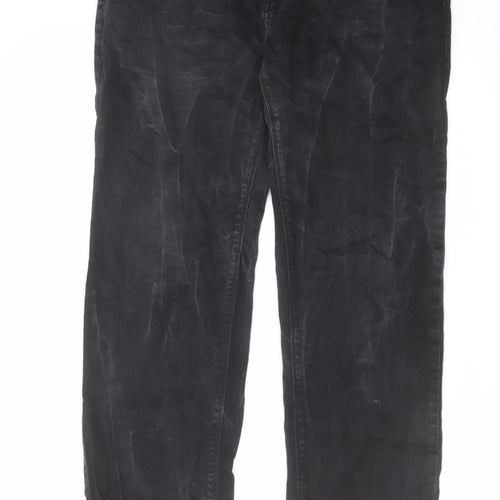Marks and Spencer Mens Black Cotton Straight Jeans Size 34 in L33 in Regular Zip