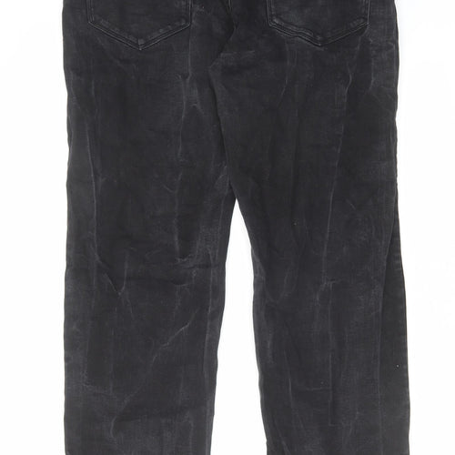 Marks and Spencer Mens Black Cotton Straight Jeans Size 34 in L33 in Regular Zip