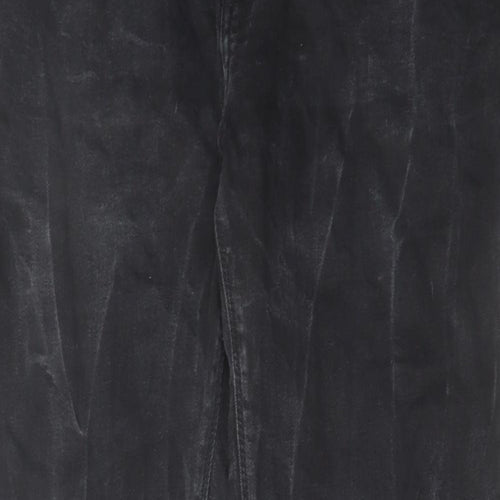 Marks and Spencer Mens Black Cotton Straight Jeans Size 34 in L33 in Regular Zip