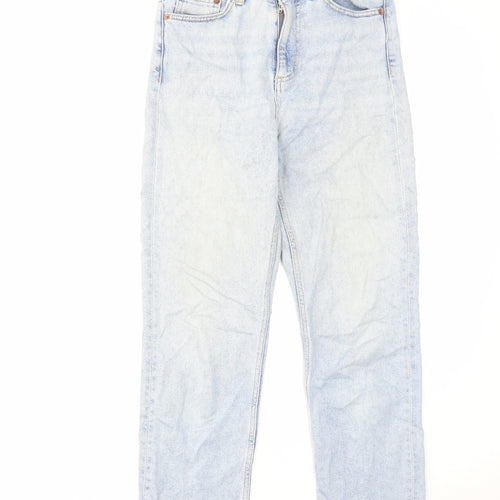 Topshop Womens Blue Cotton Straight Jeans Size 26 L30 in Regular Zip - Raw Hem