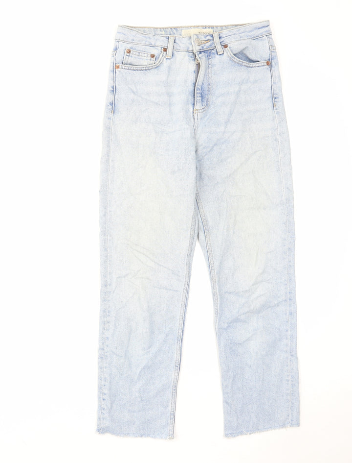 Topshop Womens Blue Cotton Straight Jeans Size 26 L30 in Regular Zip - Raw Hem