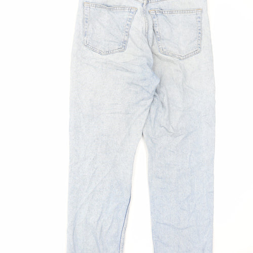 Topshop Womens Blue Cotton Straight Jeans Size 26 L30 in Regular Zip - Raw Hem