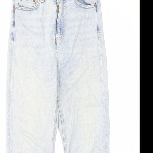 Topshop Womens Blue Cotton Straight Jeans Size 26 L30 in Regular Zip - Raw Hem
