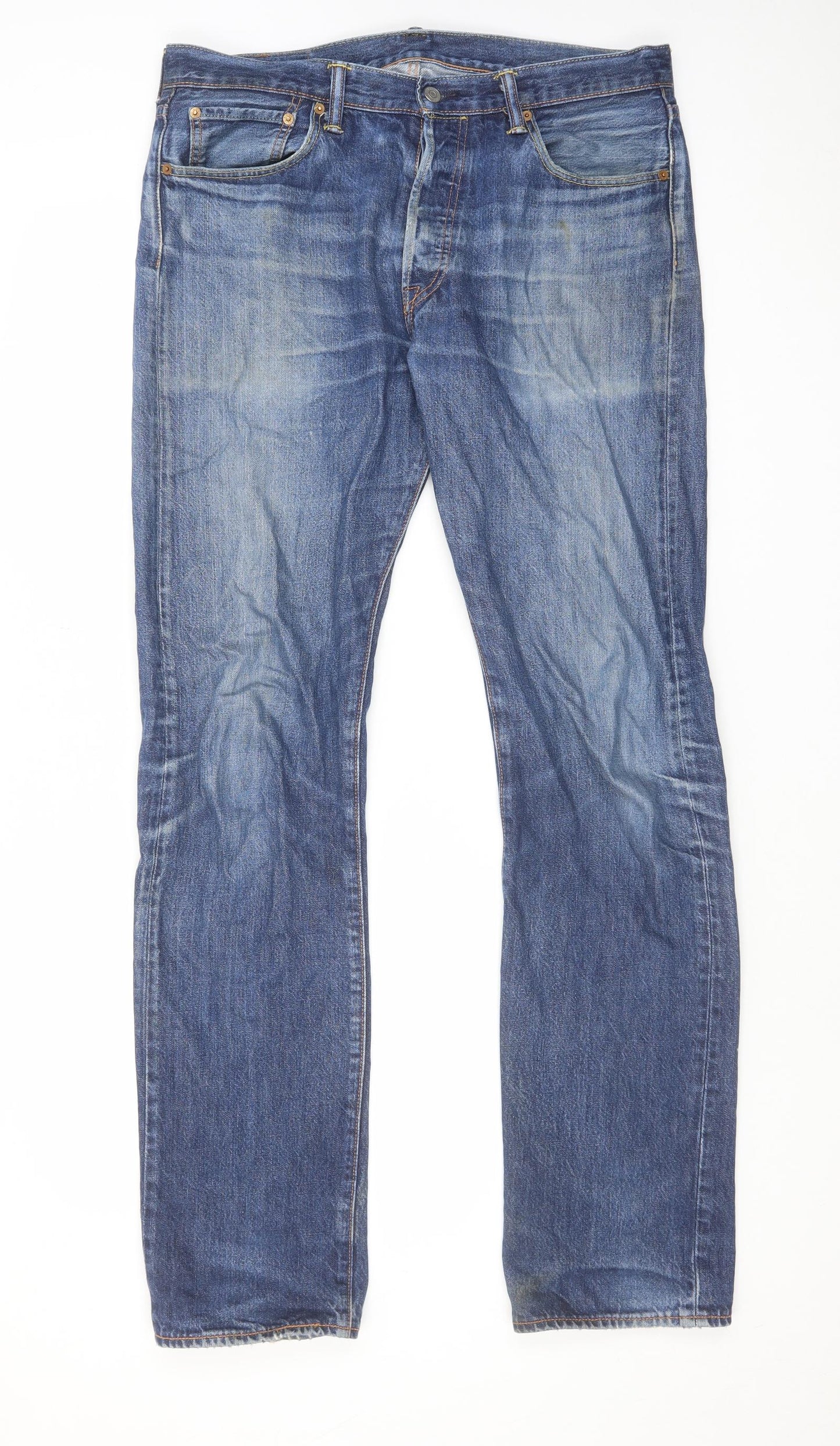 Levi's Mens Blue Cotton Straight Jeans Size 34 in L36 in Regular Button