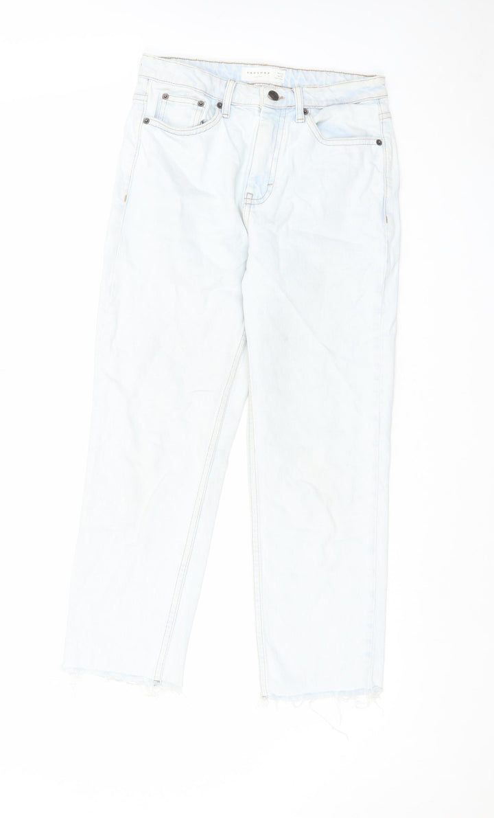 Topshop Womens Blue Cotton Straight Jeans Size 28 in L30 in Regular Zip