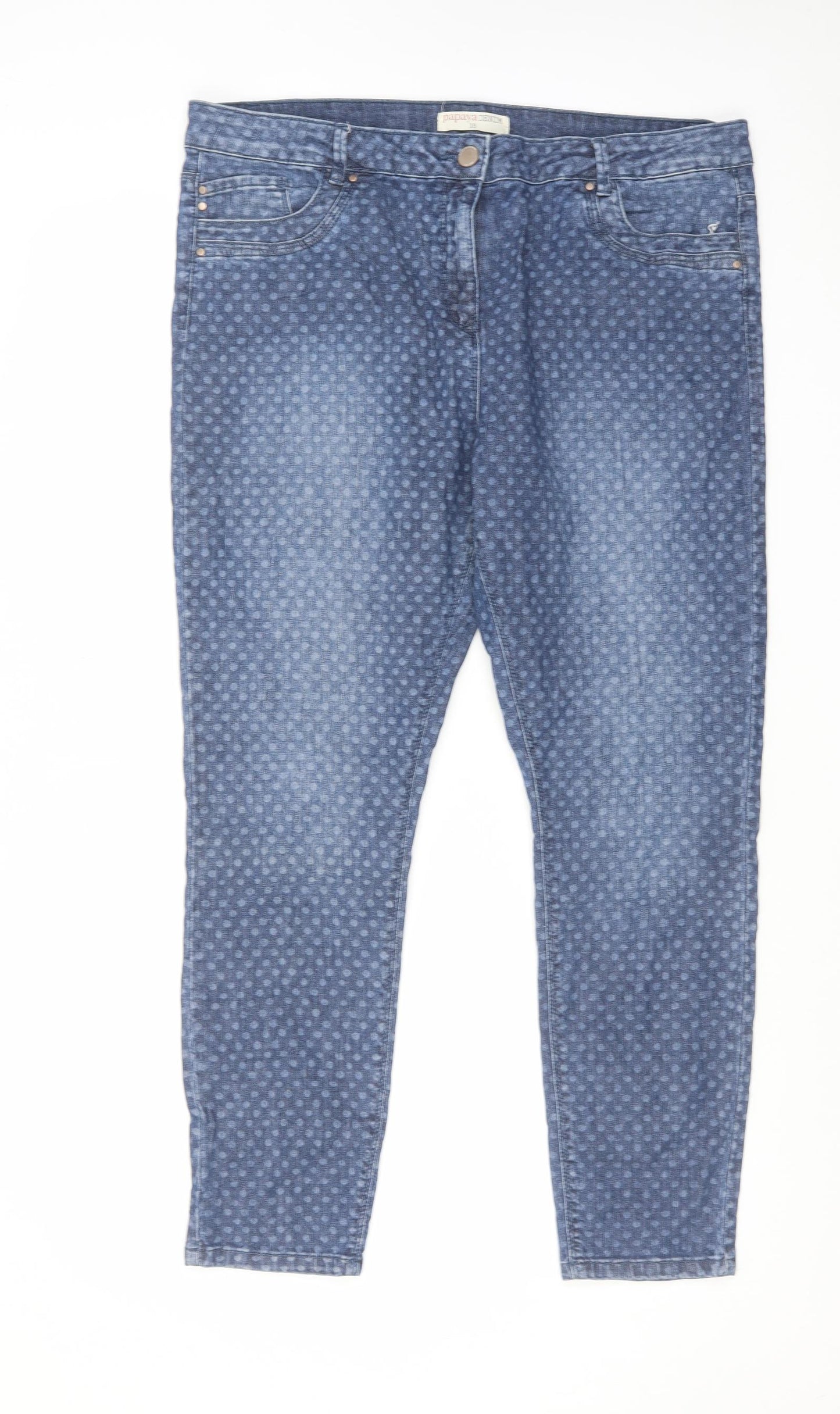 Papaya Womens Blue Polka Dot Cotton Skinny Jeans Size 18 L29 in Regular Zip