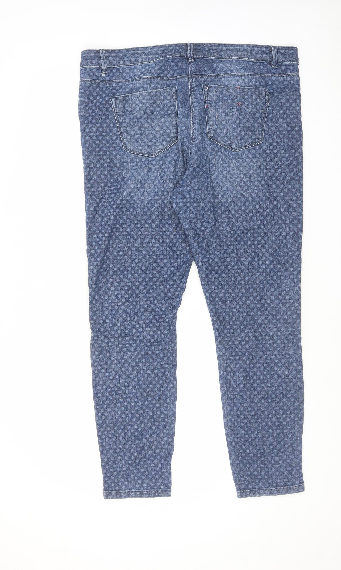 Papaya Womens Blue Polka Dot Cotton Skinny Jeans Size 18 L29 in Regular Zip