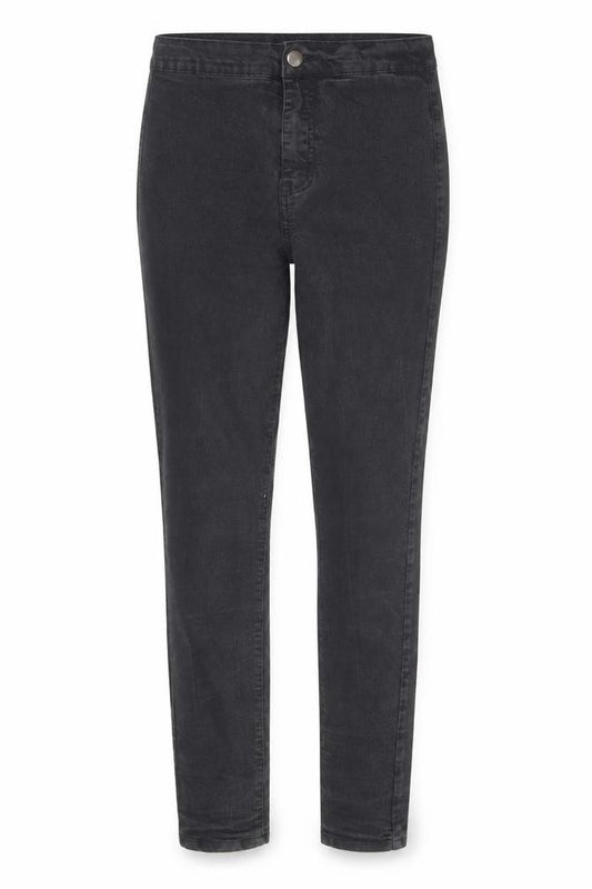 Front view of PRETTYLITTLETHING women’s black cotton skinny jeans, size UK 10, 26-inch leg regular zip