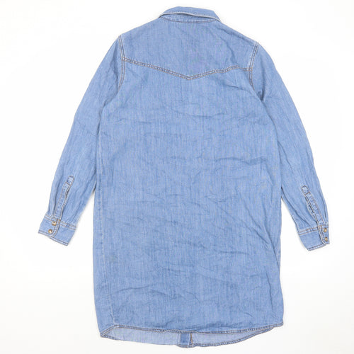 Marks and Spencer Womens Blue Cotton Shirt Dress Size 10 Collared Button
