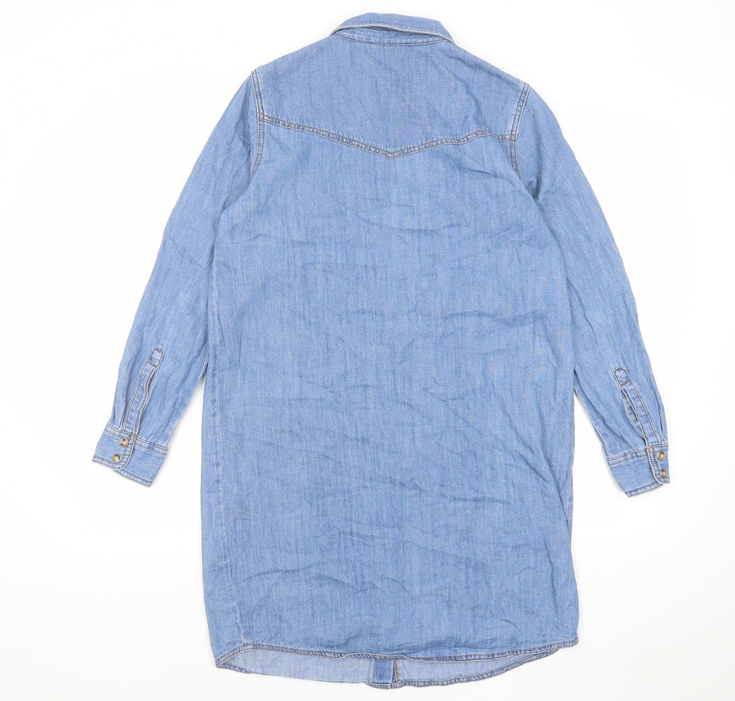Marks and Spencer Womens Blue Cotton Shirt Dress Size 10 Collared Button