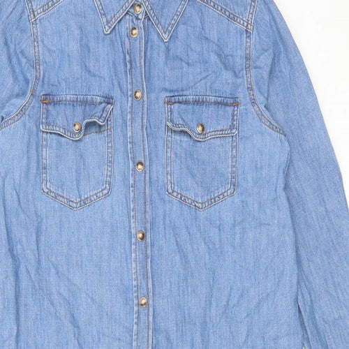 Marks and Spencer Womens Blue Cotton Shirt Dress Size 10 Collared Button