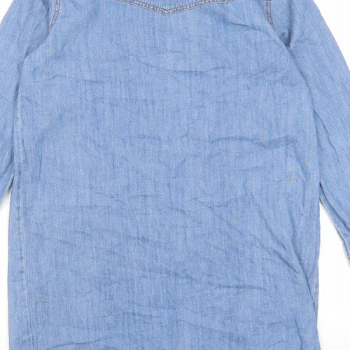 Marks and Spencer Womens Blue Cotton Shirt Dress Size 10 Collared Button