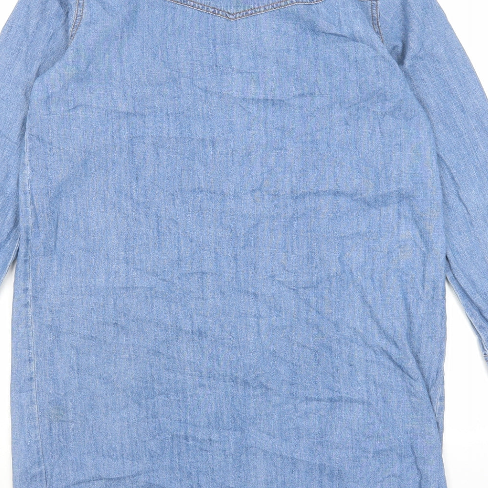 Marks and Spencer Womens Blue Cotton Shirt Dress Size 10 Collared Button