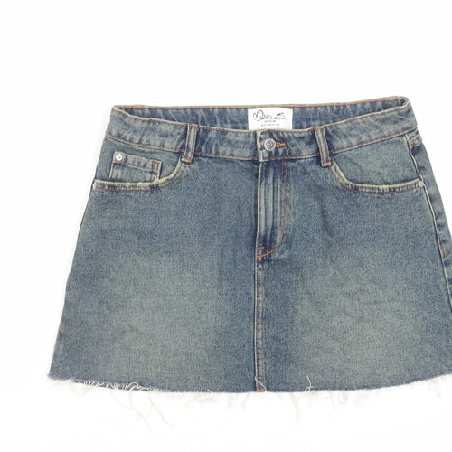 Miss Selfridge Womens Blue Cotton Mini Skirt Size 10 Zip
