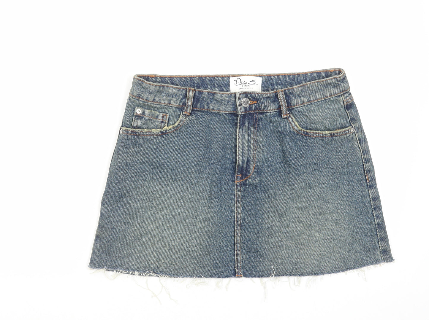 Miss Selfridge Womens Blue Cotton Mini Skirt Size 10 Zip