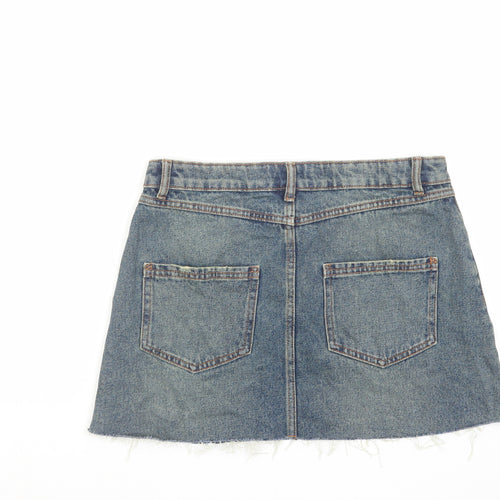 Miss Selfridge Womens Blue Cotton Mini Skirt Size 10 Zip