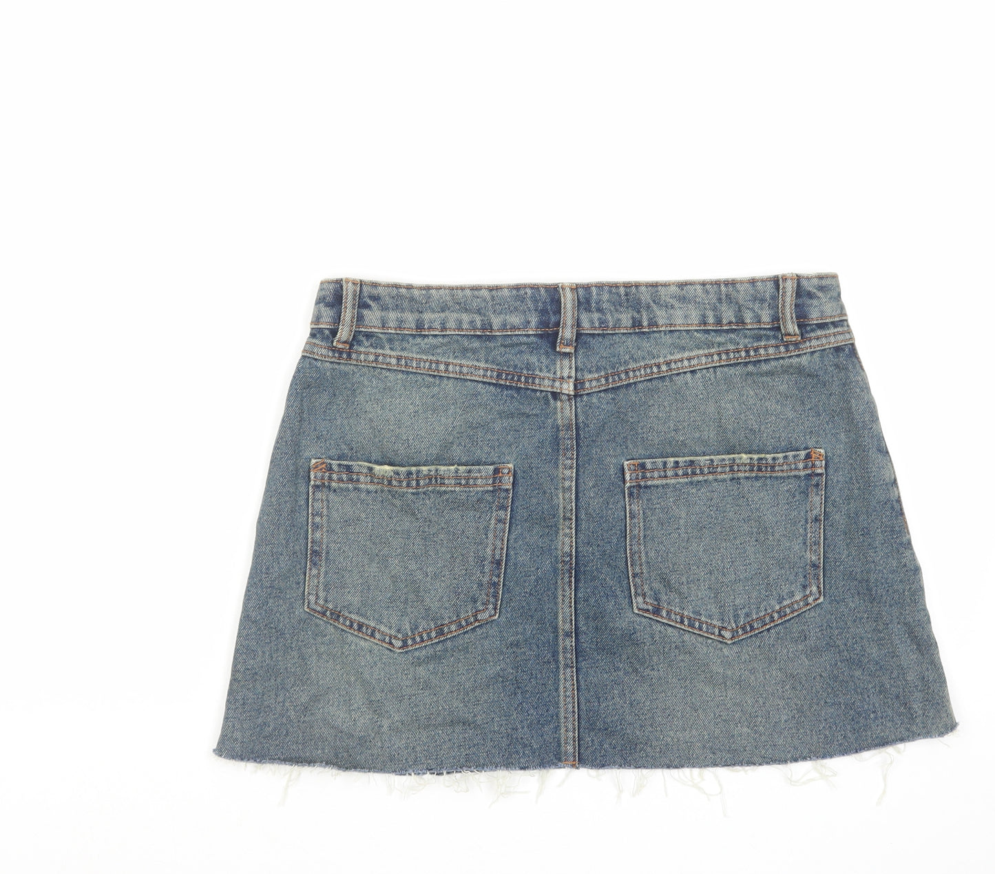 Miss Selfridge Womens Blue Cotton Mini Skirt Size 10 Zip