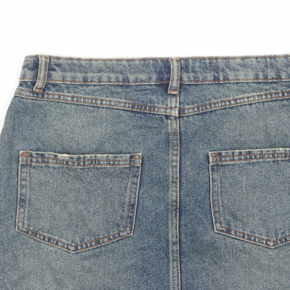 Miss Selfridge Womens Blue Cotton Mini Skirt Size 10 Zip