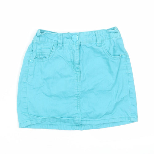 NEXT Girls Blue Cotton Mini Skirt Size 8 Years Regular Zip