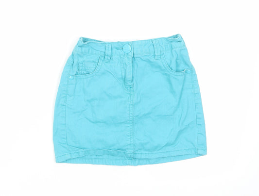 NEXT Girls Blue Cotton Mini Skirt Size 8 Years Regular Zip