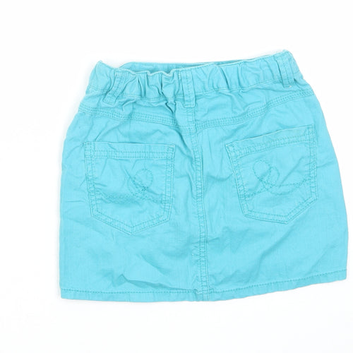 NEXT Girls Blue Cotton Mini Skirt Size 8 Years Regular Zip